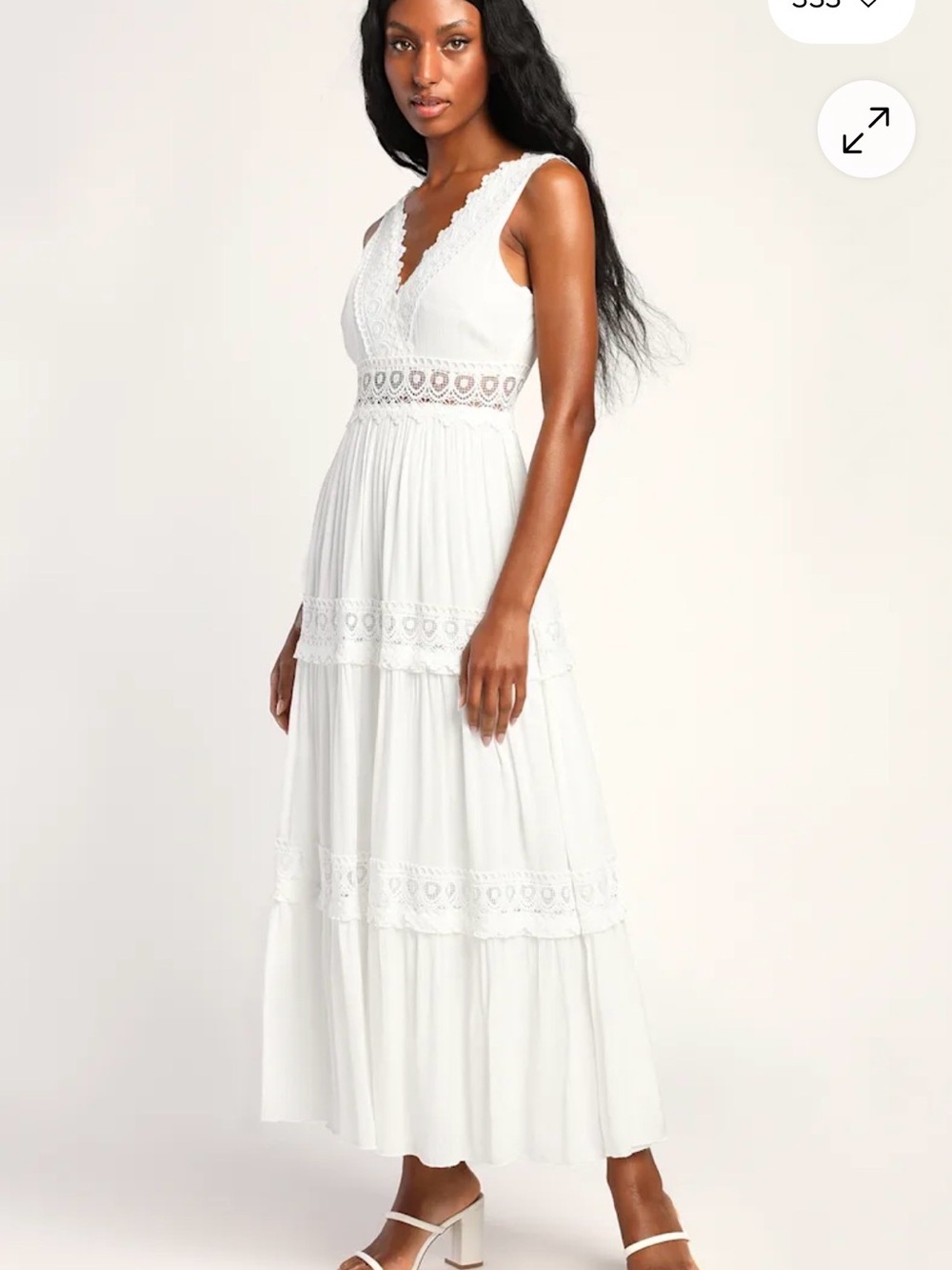 Lulus Spanish Sun White Sleeveless Tiered Lace Maxi Dress Size Medium - Picture 4 of 11